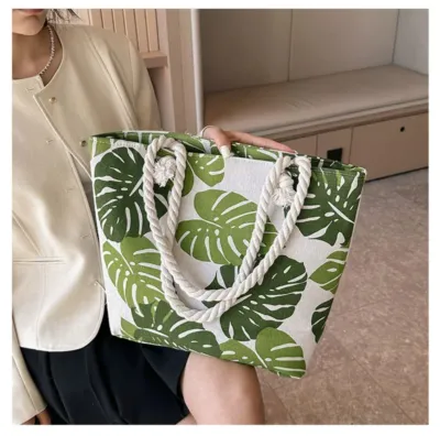 Ladies Floral Canvas Bag with Zipper, 2 Colours