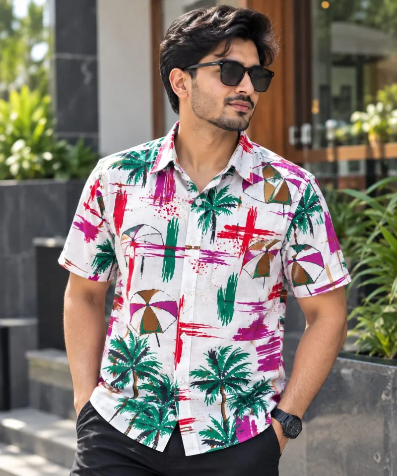 Men's Printed Half Sleeve Cotton Shirt, Sizes M to XXL