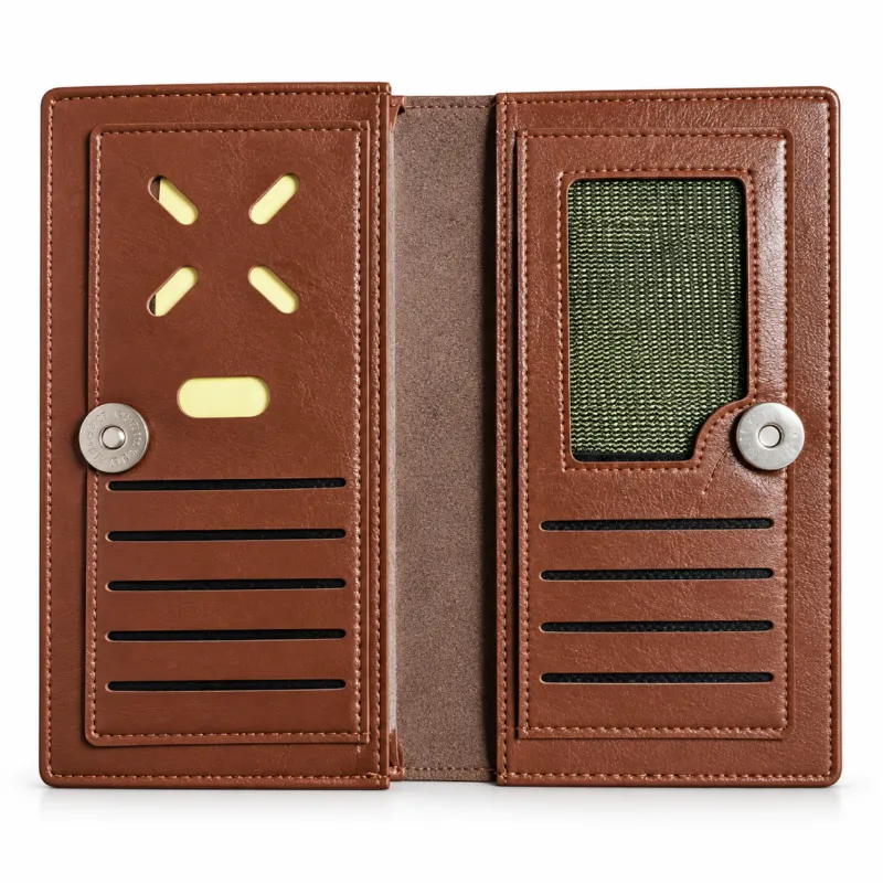 Long Leather Wallet with Magnetic Snap Button