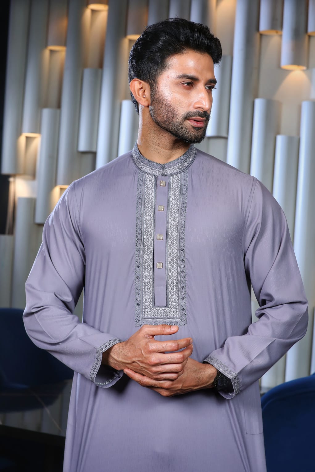 Men's Embroidered Jacquard Cotton Panjabi, Snap Buttons, M to XXL