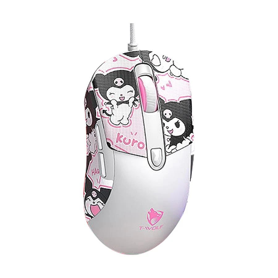 T-Wolf G550 RGB Gaming Mouse White with Pink Gengar Kuromi Sticker