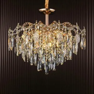 Qulik Modern Luxury Crystal Chandelier Pendent French Gold Clear 8 LED Light