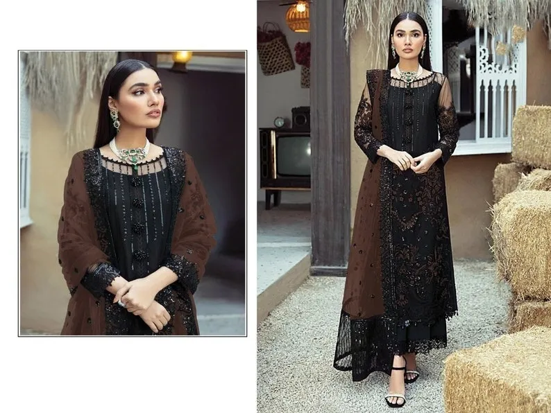 Women's Readymade Georgette Three Piece with Embroidery, Body 43 Inch