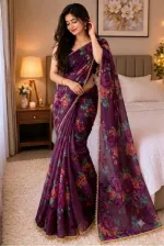 Soft Georgette Saree with Pearl Lace Border and Blouse Piece