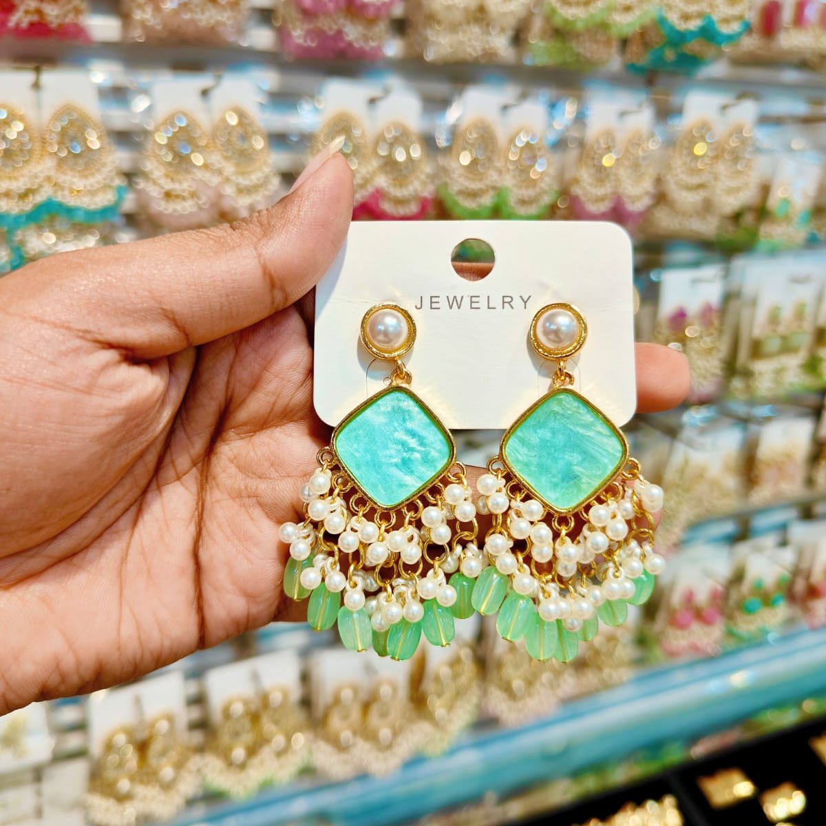 Vibrant Seafoam Green Pearl Statement Earrings