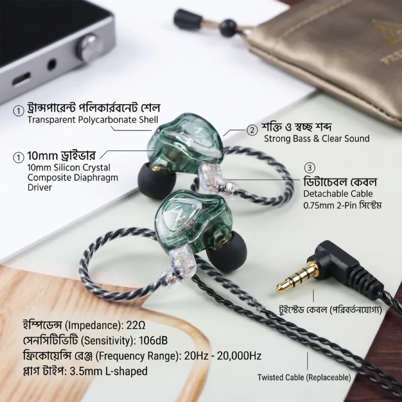TRN MT1 10MM Dual Magnet Dynamic Driver Professional Grade In-Ear Monitor Earphone