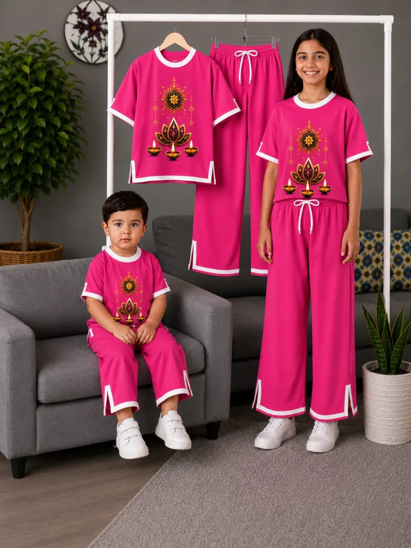 Kids' 3D Print Cotton Puja T-Shirt and Pant Set, 2 to 12 Years