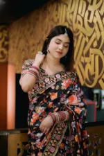 Eid Silk Saree with Digital Print, Stone Work and Blouse Piece