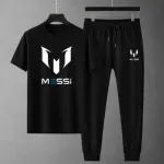 Men's Matching Tee and Trouser Set, Mesh Jersey with Screen Print