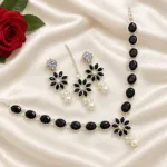 Premium Royal Black Stone and Pearl Jewelry Set
