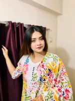 Embroidered Voile Three Piece with Screen Print Cotton Orna