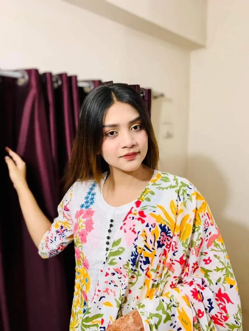 Embroidered Voile Three Piece with Screen Print Cotton Orna
