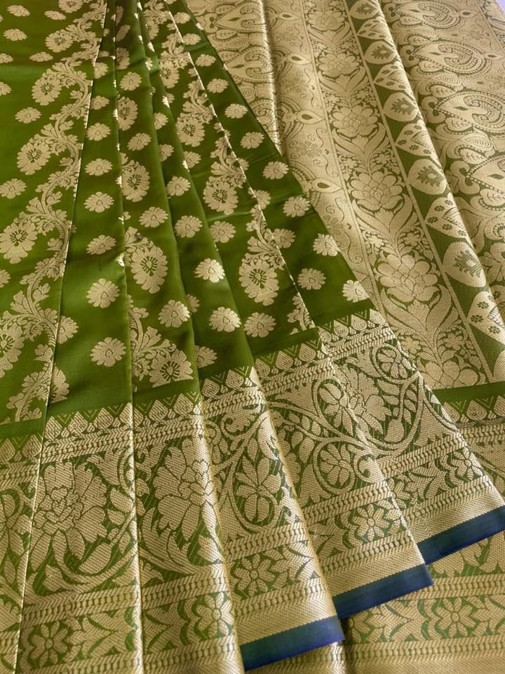 Silk Katan Saree with Golden and Zari Thread Work, 2 Colours