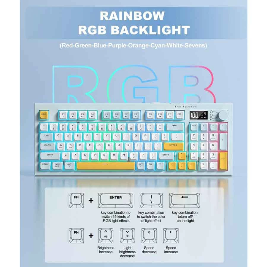 Onikuma G80 Tri Mode RGB Gaming Keyboard, Grayish Blue