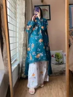 Floral Digital Print Three Piece with Lace and Tassel Work
