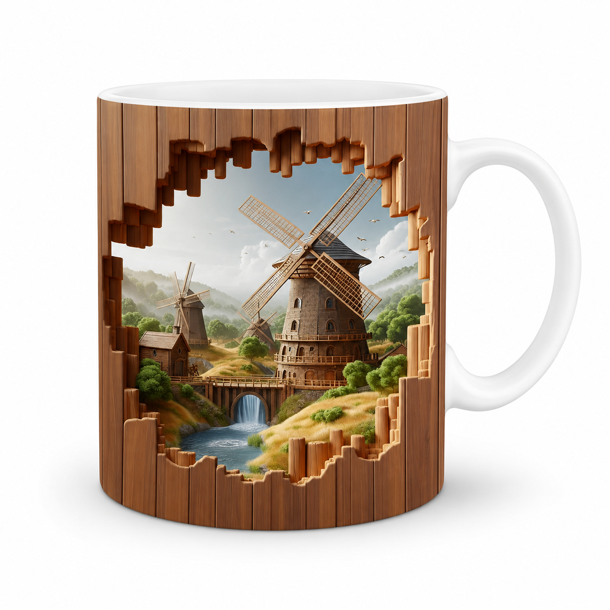 Scenic Windmill Mug – Premium Ceramic Coffee Mug with 3D Rural Landscape Wraparound Design, Microwave & Dishwasher Safe