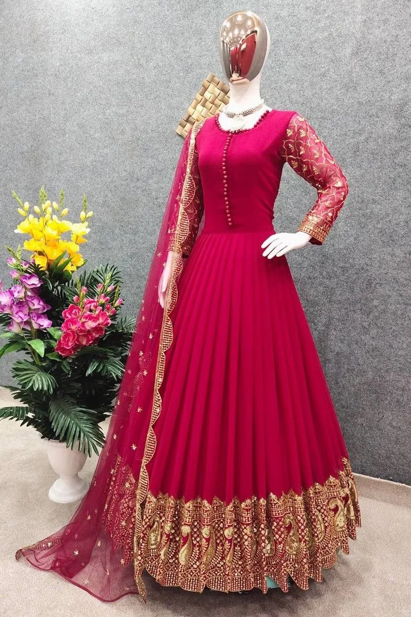 Georgette Embroidered Party Three Piece, 56 Inch Kameez, 2 Colours