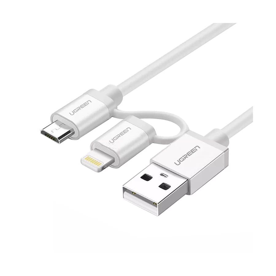 UGREEN 30670 USB to Micro USB & Lightning 1.5m Silver White Cable