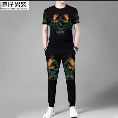 Men's Mesh Jersey Co-Ord Set, Screen Print T-Shirt and Trouser