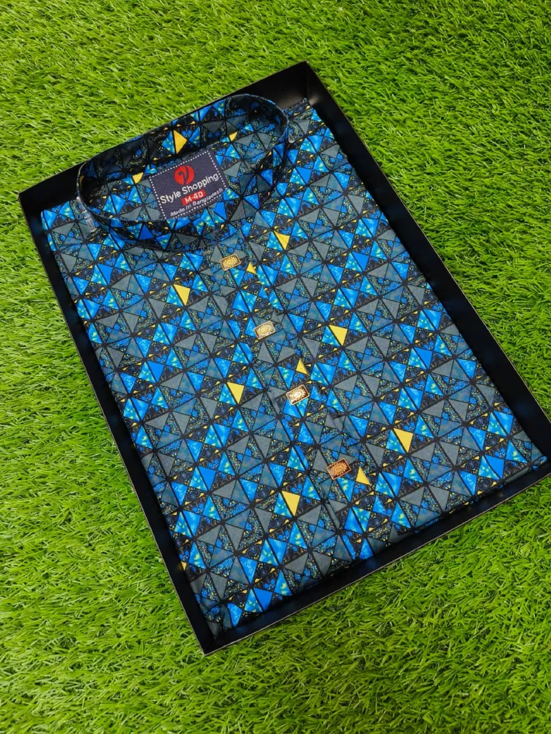 Men's Digital Print Cotton Panjabi with Snap Buttons, 6 Colours