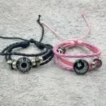 Sun and Moon Couple Bracelet Set, Leather with Metal Finish