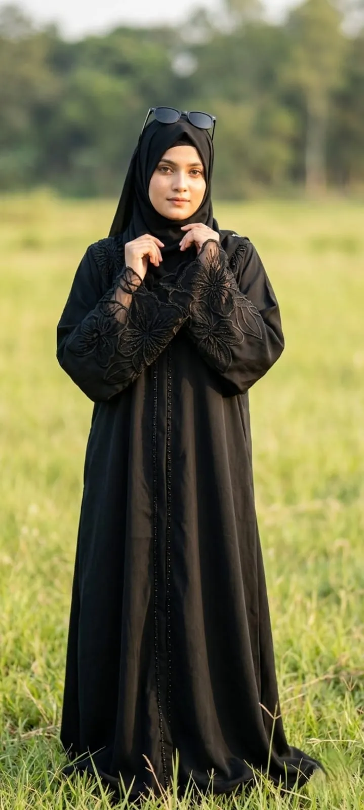 Lace Work Abaya Borka in Cherry Fabric, 3 Colours