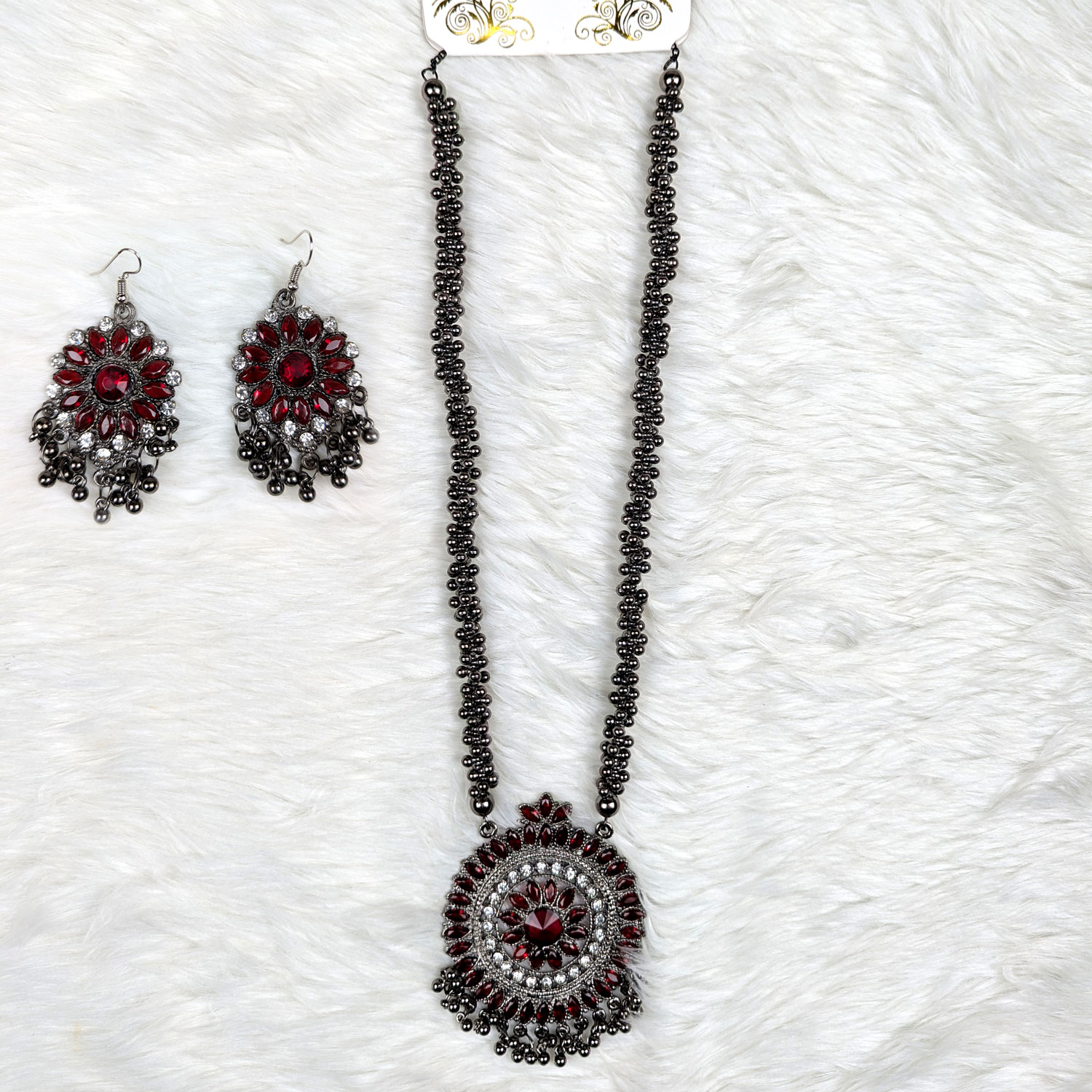 Antique Oxidized Necklace & Earrings Set – (Multiple Colors Available)