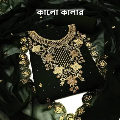 Semi-Stitched Georgette Four Piece with Chumki Embroidery, 4 Colours
