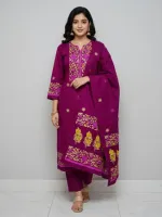 Unstitched Block Print Three Piece in Cotton Voile, 6 Colours