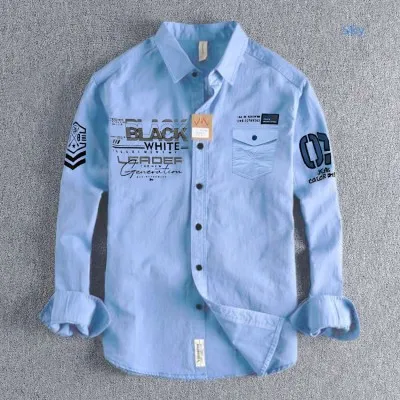 Men's Semi-Fit Cotton Shirt with Print, Sizes M, L and XL