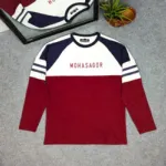 Men's Contrast Design T-Shirt- Maroon