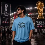 FIFA World Cup Special: 100% Cotton Custom Drop-Shoulder T-Shirt (Customize With Your Own Design)- Sky Blue