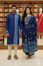 Hand Print Couple Dress, Voile Three Piece and Dhupian Silk Panjabi