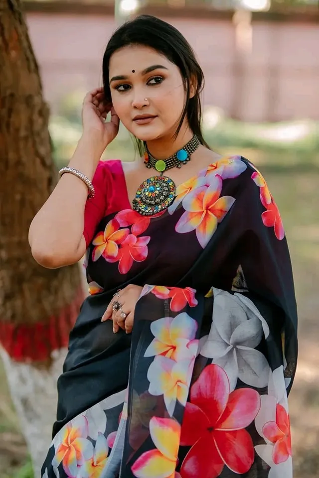 Chanderi Silk Saree in Digital Print, Saree Only, 4 Colours