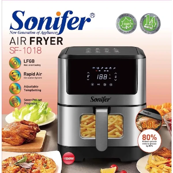 Sonifer Air Fryer SF-1018 With Digital LED Display (1500W, 6L)