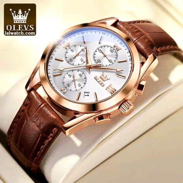 OLEVS 2872 Men Waterproof Watch Luxury Brand Date Sport Leather Luminous Clock