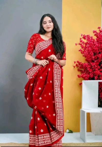 Half Silk Screen Print Saree with Jamdani Motifs, 6 Colours