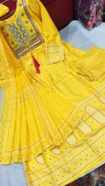 Linen Three Piece with Sequin Embroidery, Free Size 42