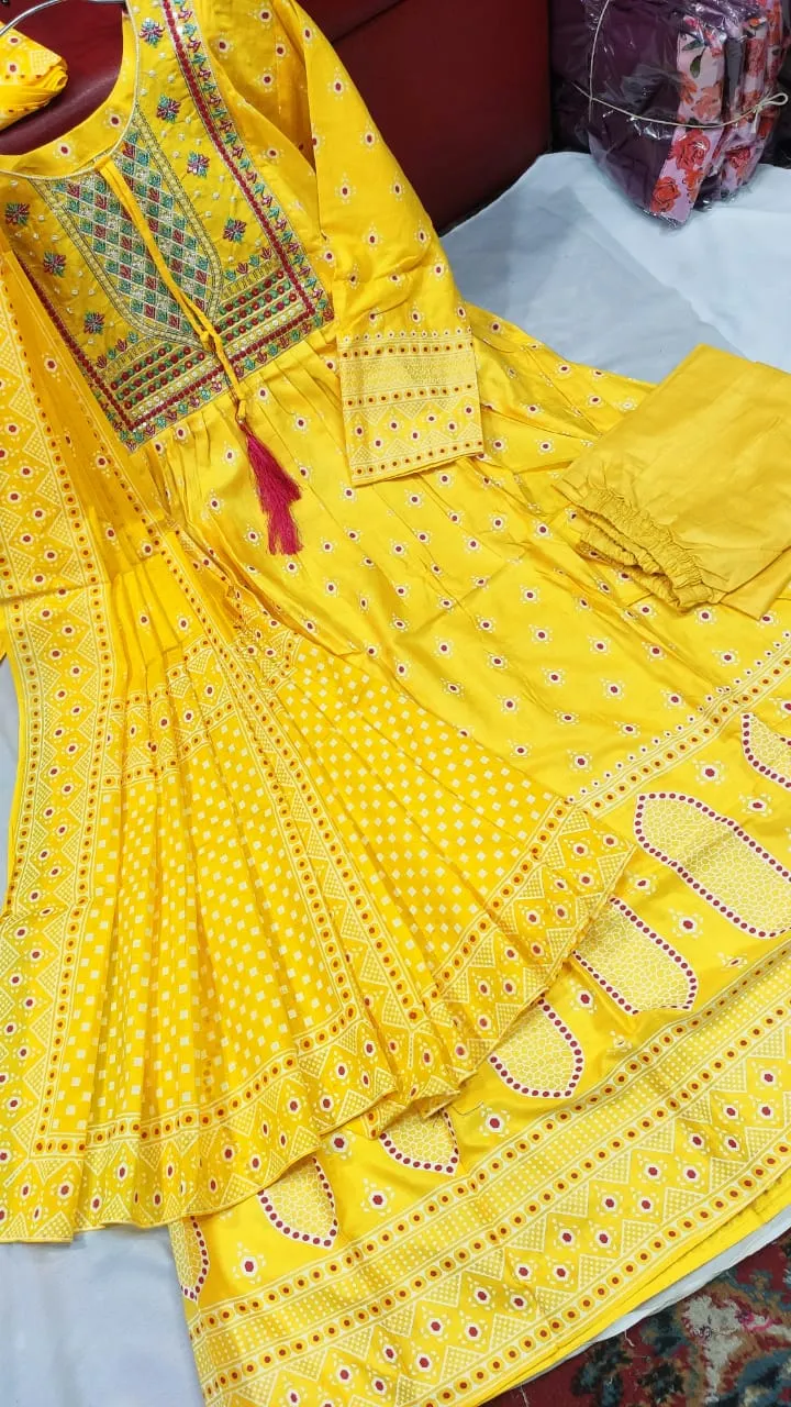 Linen Three Piece with Sequin Embroidery, Free Size 42