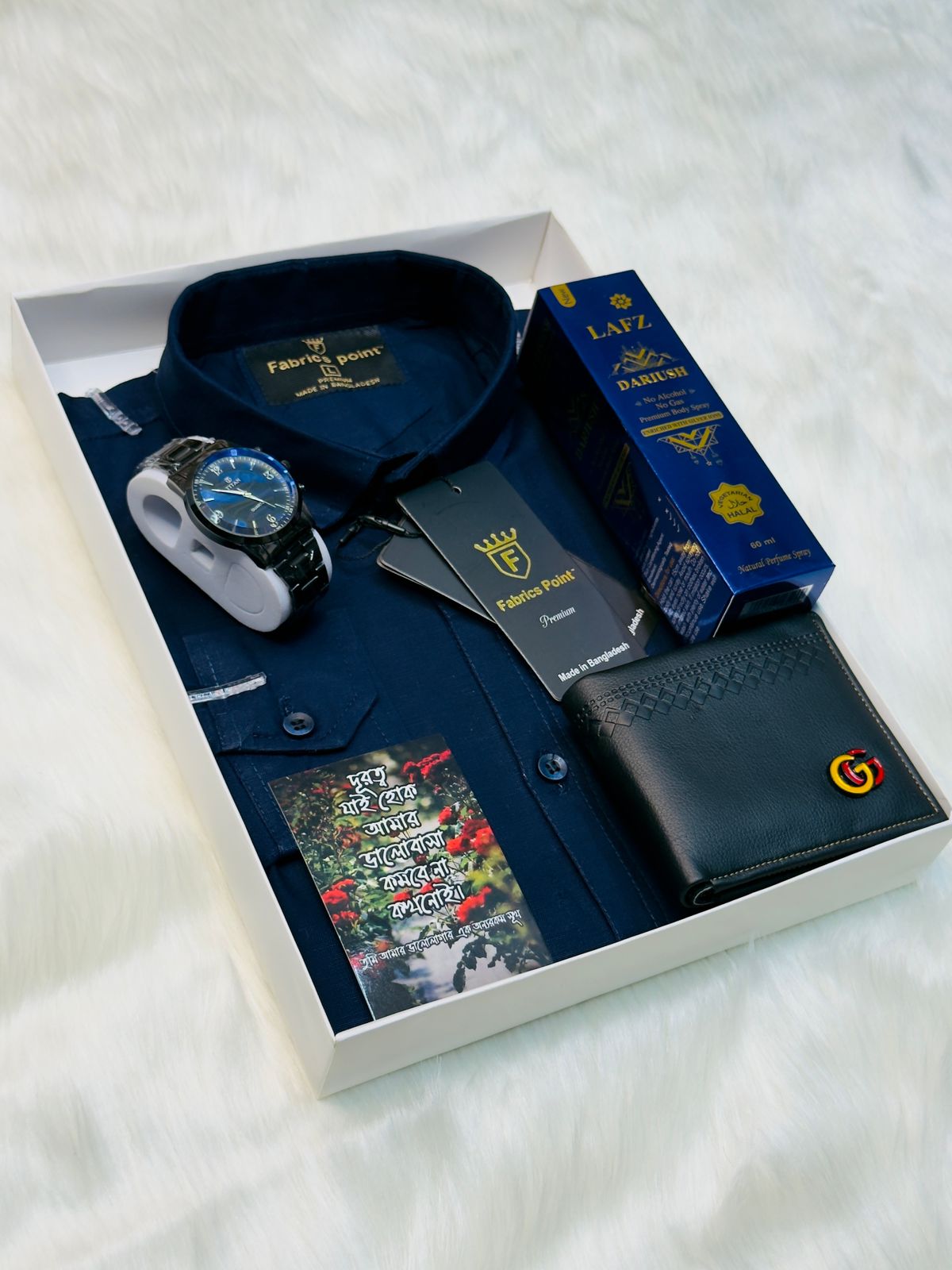 Men's Pure Cotton Shirt Combo Set with Watch, Wallet and Gift Card