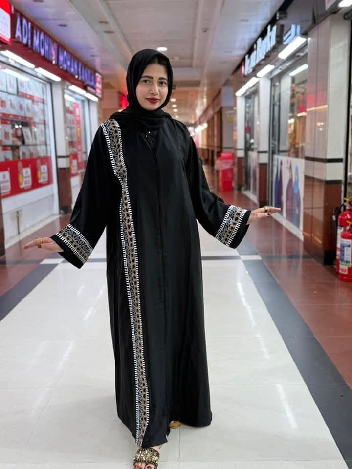 Embroidered Zoom Fabric Abaya with Cherry Fabric Hijab