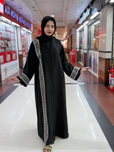 Embroidered Zoom Fabric Abaya with Cherry Fabric Hijab