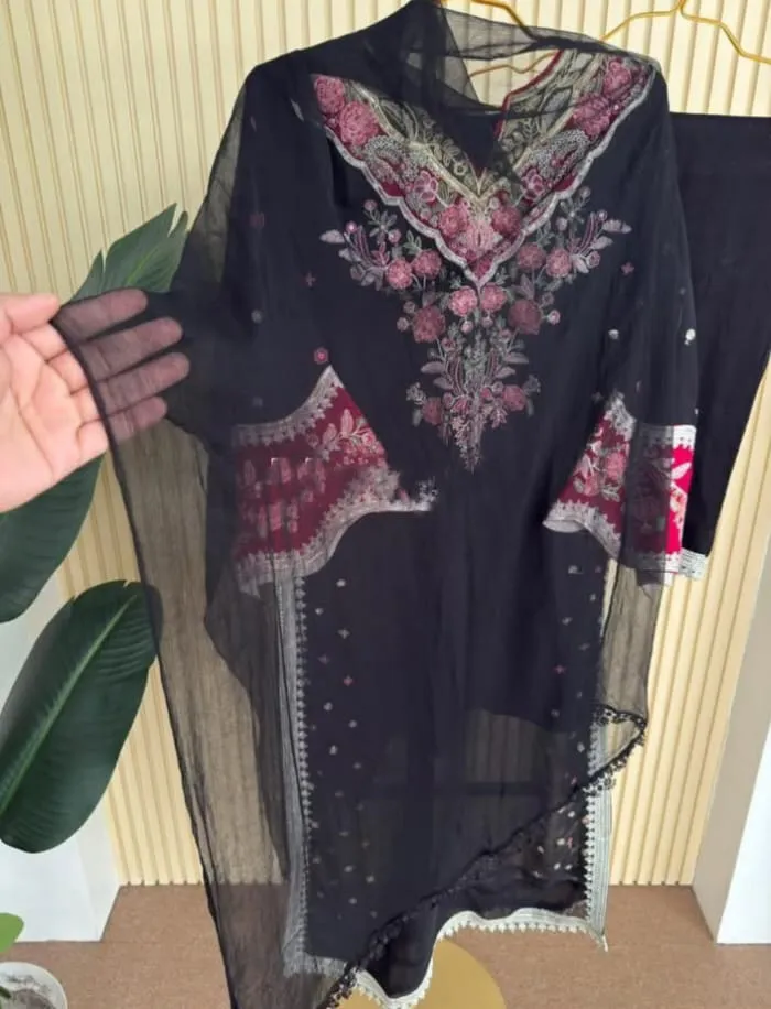 Women's Georgette Three Piece with Sequin Embroidery, L and XL