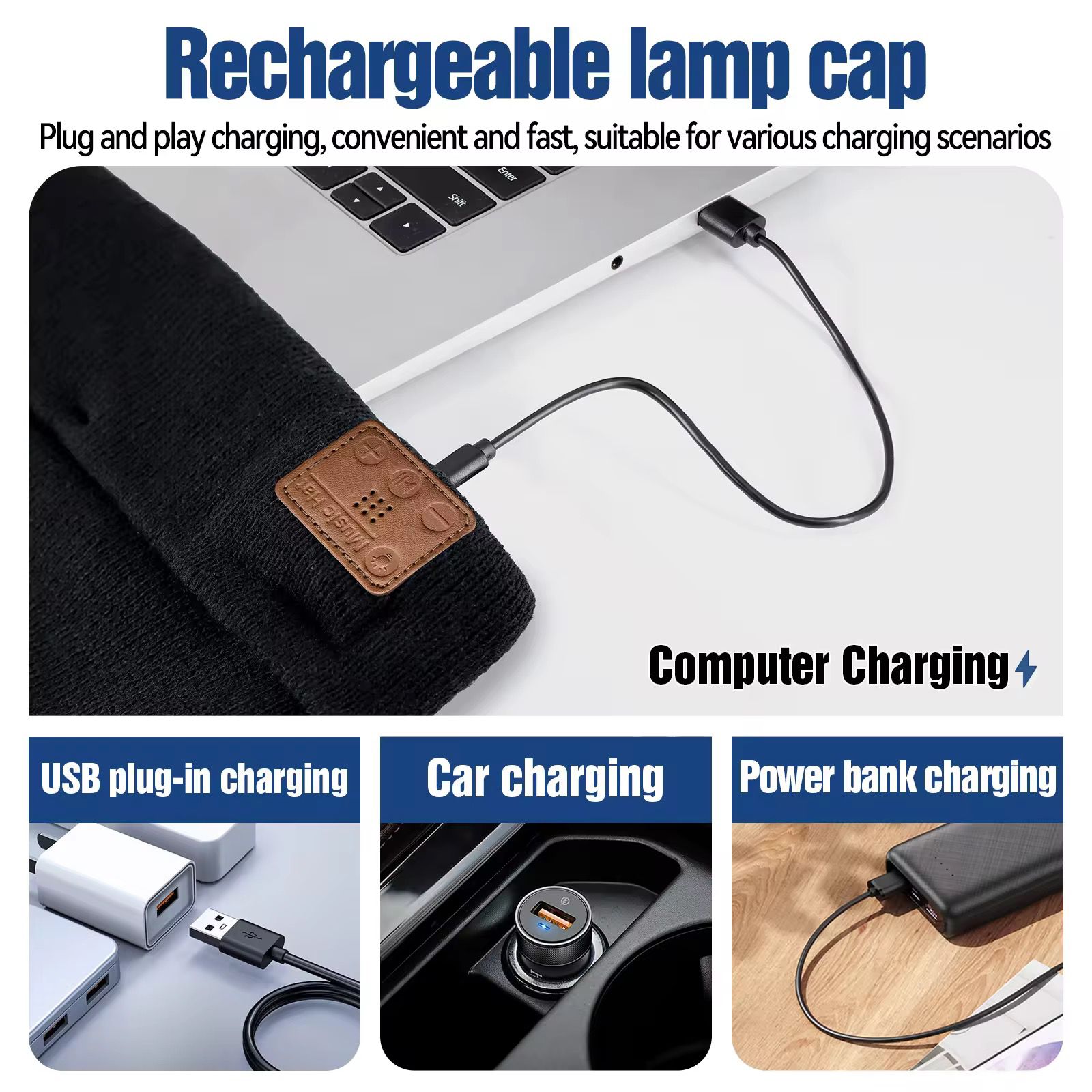 M1-BTD3 Rechargeable LED Light Beanie Hat – 1200lm Super Bright Headlamp Cap with Bluetooth 5.4 Wireless Music Headset & 3 Lighting Modes