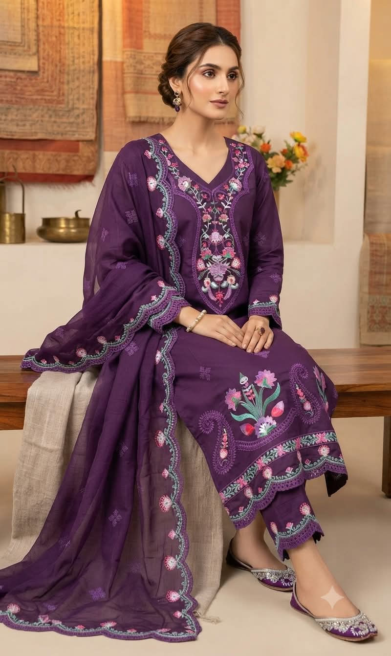 Full Body Work Readymade Three Piece with Cutwork Orna, 2 Colours