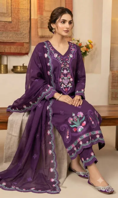 Full Body Work Readymade Three Piece with Cutwork Orna, 2 Colours