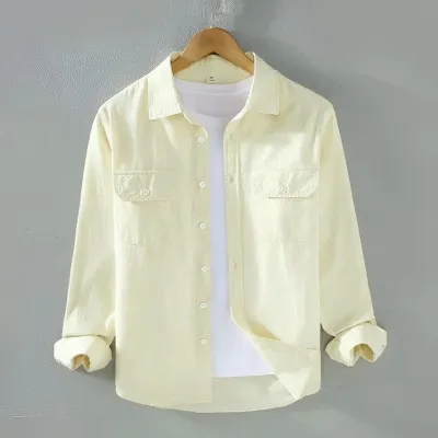 Full sleeves double pocket Shirt(Cream)