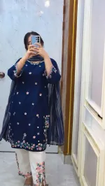 Cotton Embroidery Garara Dress with Digital Print Georgette Orna