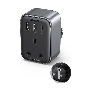Ugreen CD314 30W PD Dual USB, USB-C & AC Outlet (UK) Gray Charger