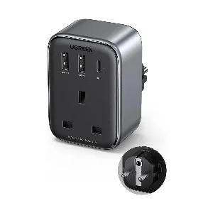 Ugreen CD314 30W PD Dual USB, USB-C & AC Outlet (UK) Gray Charger